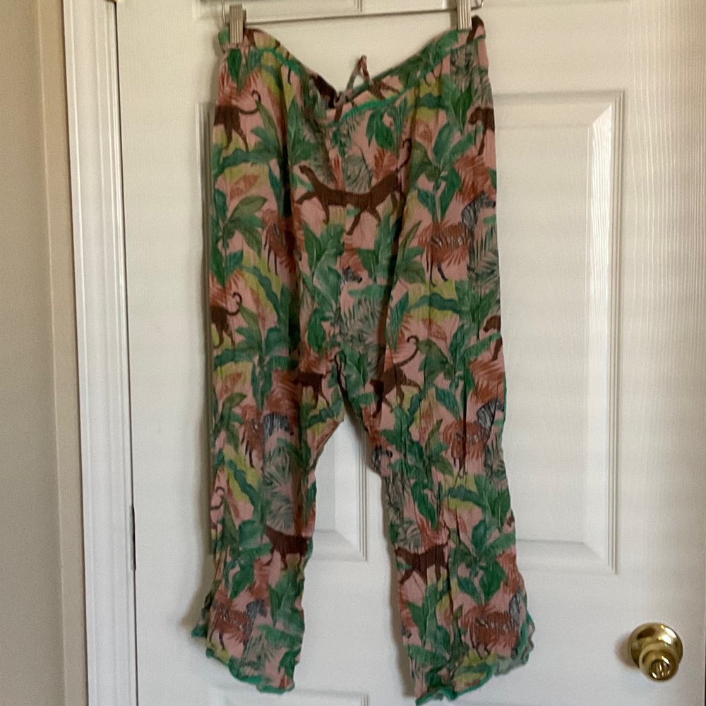 Cost Plus World Market Tropical Print Pants - Green and Pink - Picture 2 of 4